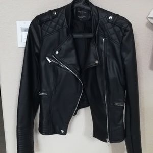 Zara Moto Leather-Effect Jacket in Black Size S
